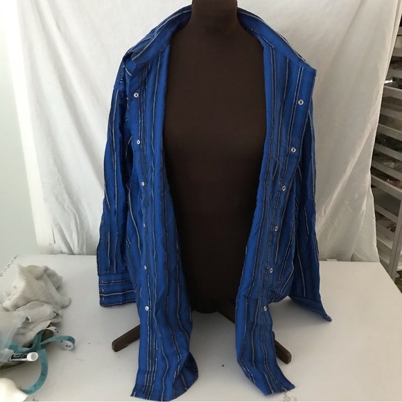 Wrangler Western Premium Snap Button Shirt Size 2XL Blue and Silver Stripes EUC - Picture 12 of 14